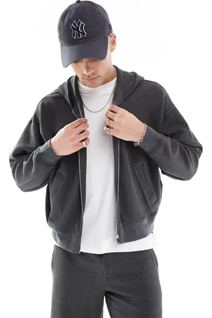 Bershka Boxy crop seersucker co-ord hoodie in