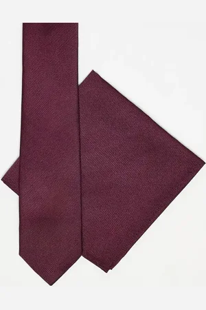 ASOS Satin tie with pocket square in burgundy