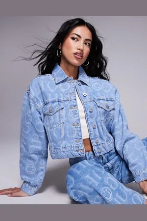 Hugo Blue Galatea co-ord all over print logo denim jacket in