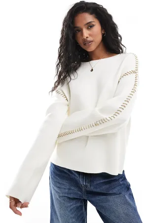 Y.A.S Contrast stitch detail jumper in cream - CREAM