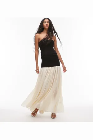 HEIRESS BEVERLY HILLS Bandeau drop waist chiffon maxi dress in & cream