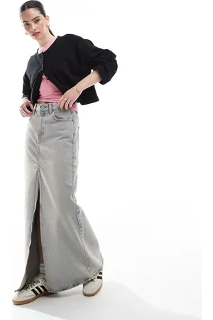 Dr Denim Myra midi denim skirt with front split in canyon light vintage wash