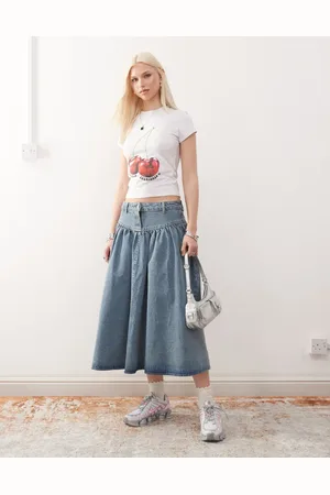COLLUSION Denim midi skirt in mid wash