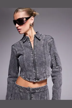 Liquor N Poker Denim contrast stitch jacket in dark denim
