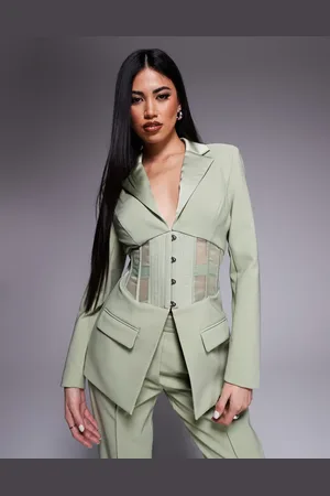 Lavish Alice Sheer satin mix corset blazer co-ord in sage