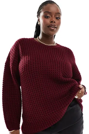 Yours Waffle jumper in burgundy