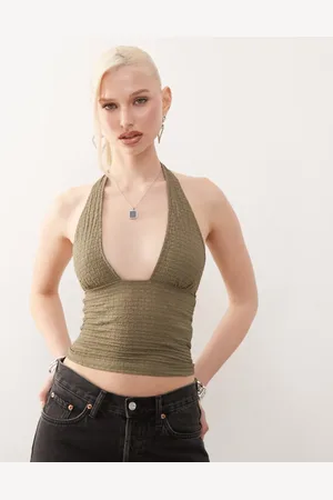 Motel Cosimo textured halter top in khaki