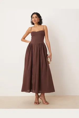 Bardot Tie back corset maxi dress in chocolate