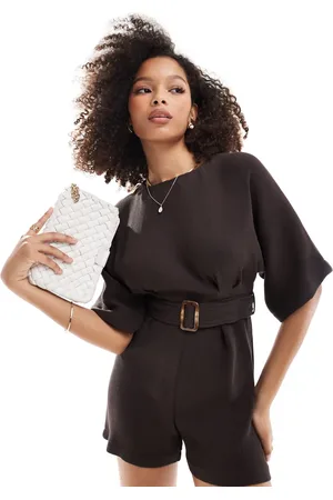 Closet Belted playsuit with pockets in chocolate