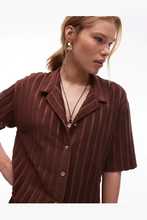 Topshop Towelling boxy shirt co-ord in chocolate brown