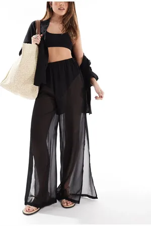 Threadbare Sheer wide leg beach trousers with side split in
