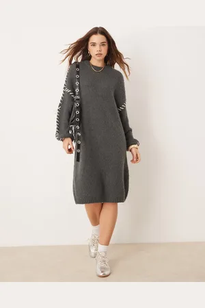VILA Knitted jumper mini dress with contrast stitch in
