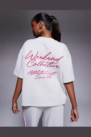 ASOS Weekend Collective short sleeve sweat with embroidered graphic in marl and plum