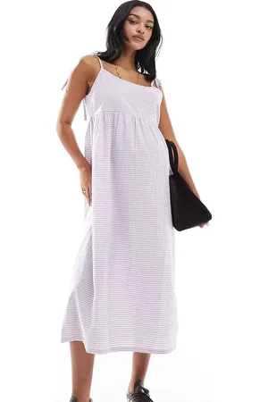 Mama;licious Mamalicious Maternity cotton midi dress in lilac gingham