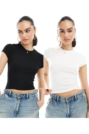 Bershka 2 pack short sleeve baby tee in & white