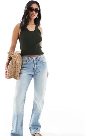 Stradivarius Petite D98 straight leg jeans in light wash