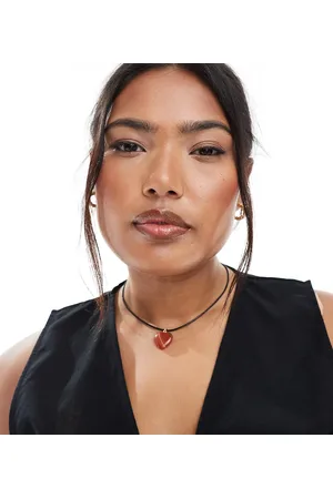 ASOS ASOS DESIGN Curve mid length cord necklace with red puff heart