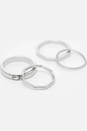 ASOS 4 pack waterproof stainless steel band rings in tone