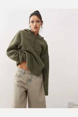 Noisy May 1/4 zip hooded fleece khaki