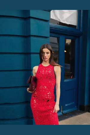 Topshop Knitted premium crochet maxi dress in