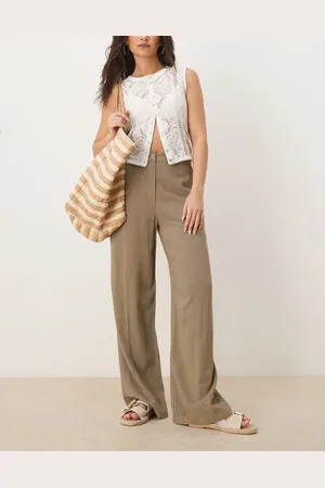 ASOS Relaxed straight leg trousers with linen in khaki