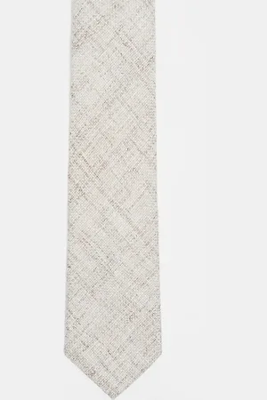 ASOS Linen textured tie in neutral
