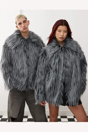 COLLUSION Unisex contrast tipped faux fur jacket in