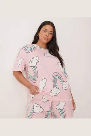 ASOS ASOS DESIGN Curve rainbow oversized tee & short pyjama set in