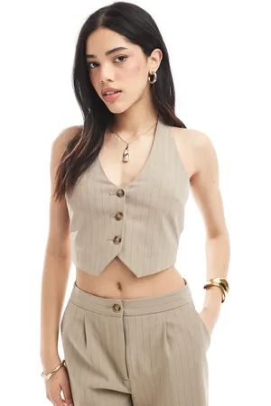 Miss Selfridge Co-ord tailored halter waistcoat in pinstripe