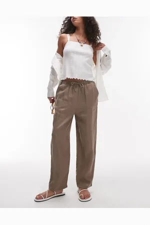 MANGO Tie waist linen trousers in