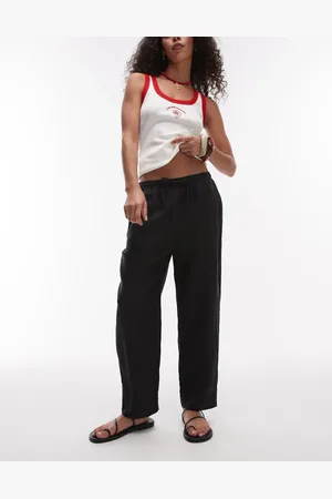 MANGO Tie waist linen trousers in