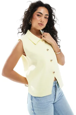 ASOS Compact knit waistcoat with collar in buttermilk