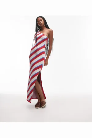 Topshop Knitted stripe one shoulder maxi dress in
