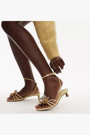 Topshop Inaya kitten heel strappy sandal with gold flower in