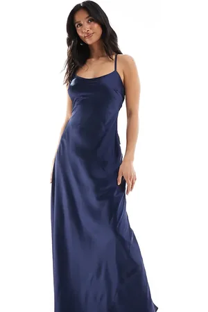 TFNC Bridesmaid cami satin maxi dress with chiffon tie back in