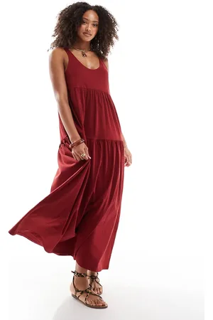 ASOS Scoop tiered trapeze maxi dress in burgundy