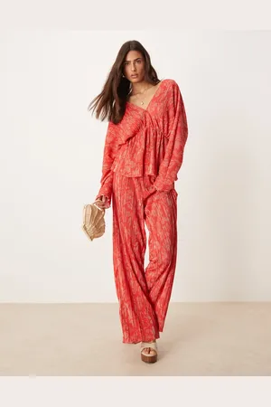 Y.A.S Floral printed plisse trouser co-ord in and pink