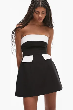 HEIRESS BEVERLY HILLS Bandeau a-line contrast pocket & trim detail mini dress in & white