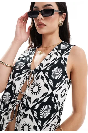 ONLY Tile print tie waistcoat co-ord in black and