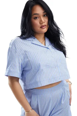 Extro & Vert Plus Short sleeve cropped shirt in stripe co-ord