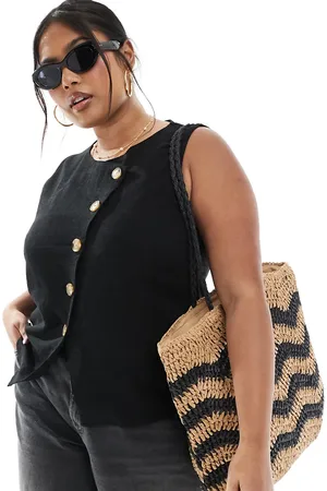 ASOS ASOS DESIGN curve linen look asymmetric button front waistcoat in