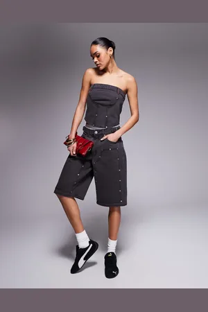 Liquor N Poker Mid rise denim utility jorts in dirty wash