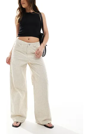 JJXX Tokyo wide fit jeans in cream and black stripe