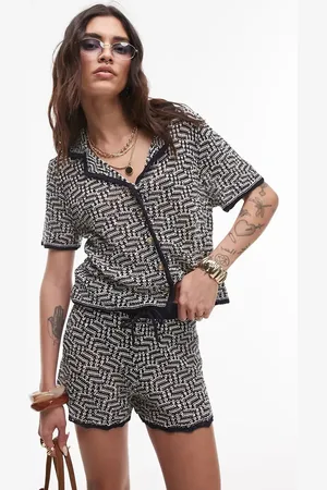 Topshop Knitted crochet look pattern shirt co-ord in multi
