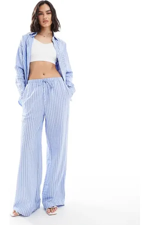 Threadbare Drawstring straight leg trousers co-ord in stripe