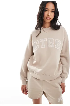 The Couture Club Co-ord ctre varsity crewneck sweatshirt in beige