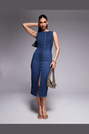 River Island Denim midi dress in darkwash