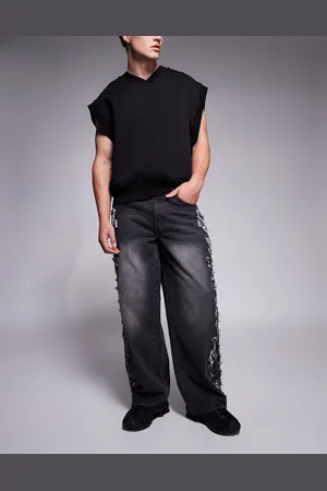 Liquor N Poker Distressed applique baggy jeans in washed grey