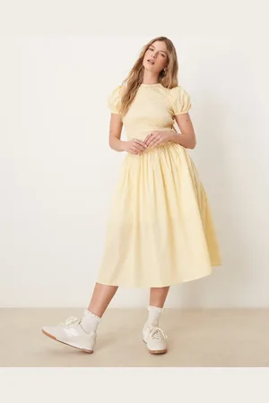 Glamorous Puff sleeve midaxi dress in yellow stripe