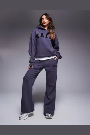 Kaiia Embroidered logo wide leg jogger co-ord in dark